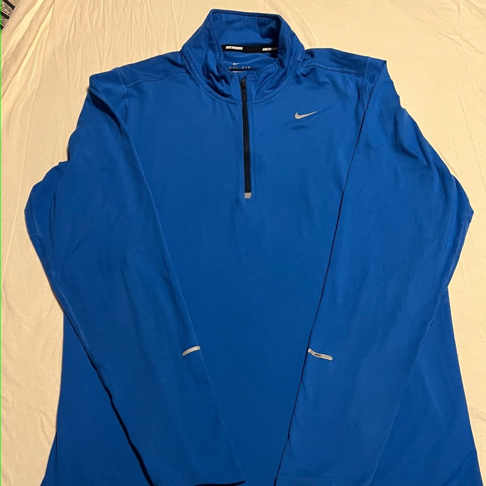 Large men’s Nike blue dri-fit long sleeve running zip-up athleisure polo